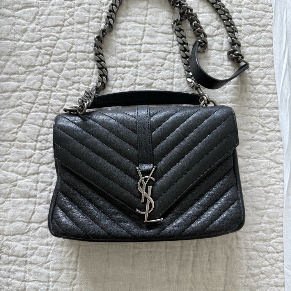College Medium Flap YSL Shoulder Bag in Quilted Leather